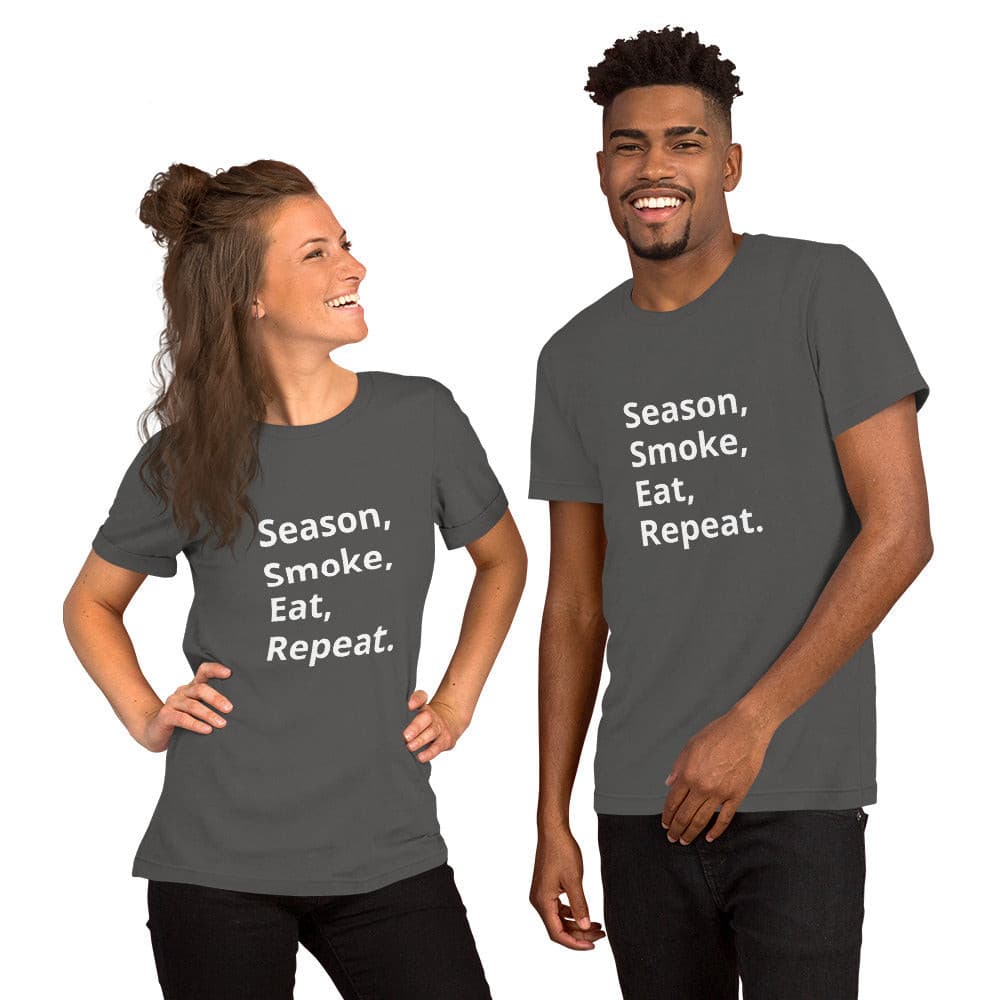 Season, Smoke, Eat, Repeat Unisex t-shirt.
