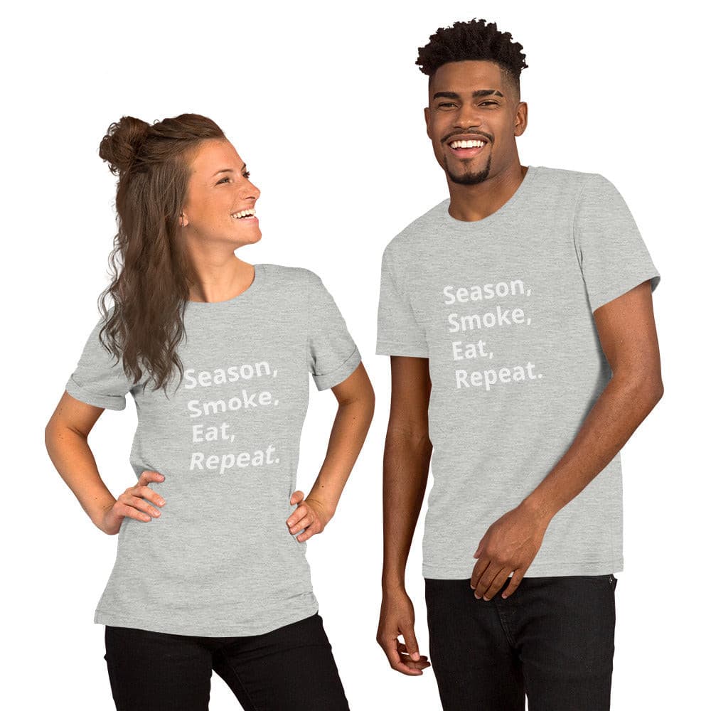 Season, Smoke, Eat, Repeat Unisex t-shirt.