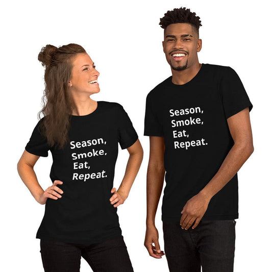 Season, Smoke, Eat, Repeat Unisex t-shirt.